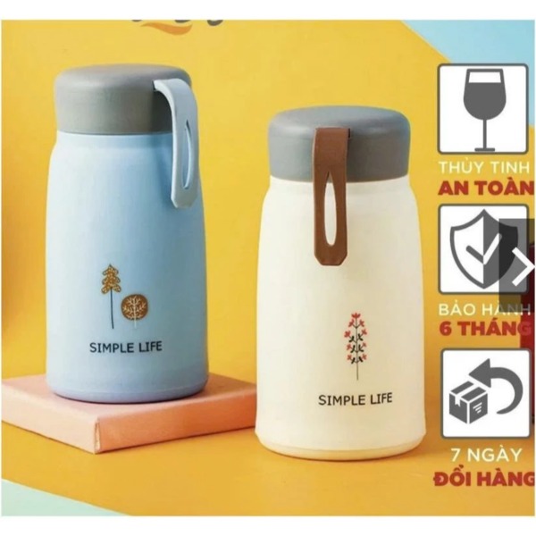 Bình giữ nhiệt 350ml SIMPLE lõi thủy tinh bọc nhựa lúa mạch cách nhiệt B26 - Hình ảnh 4