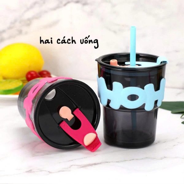 Ly Uống Nước Kèm Đai Silicon 3D Chống Nóng, Cốc Thủy Tinh Đựng Trà Sữa, Cafe Siêu Xinh 350ml C41 - Hình ảnh 5