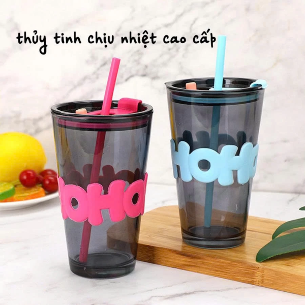 Ly Uống Nước Kèm Đai Silicon 3D Chống Nóng, Cốc Thủy Tinh Đựng Trà Sữa, Cafe Siêu Xinh 350ml C41 - Hình ảnh 4