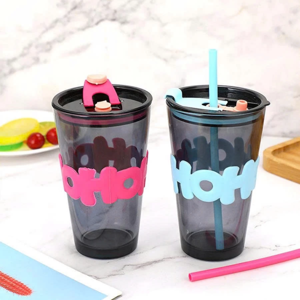 Ly Uống Nước Kèm Đai Silicon 3D Chống Nóng, Cốc Thủy Tinh Đựng Trà Sữa, Cafe Siêu Xinh 350ml C41 - Hình ảnh 3