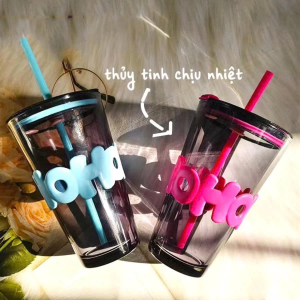 Ly Uống Nước Kèm Đai Silicon 3D Chống Nóng, Cốc Thủy Tinh Đựng Trà Sữa, Cafe Siêu Xinh 350ml C41 - Hình ảnh 2