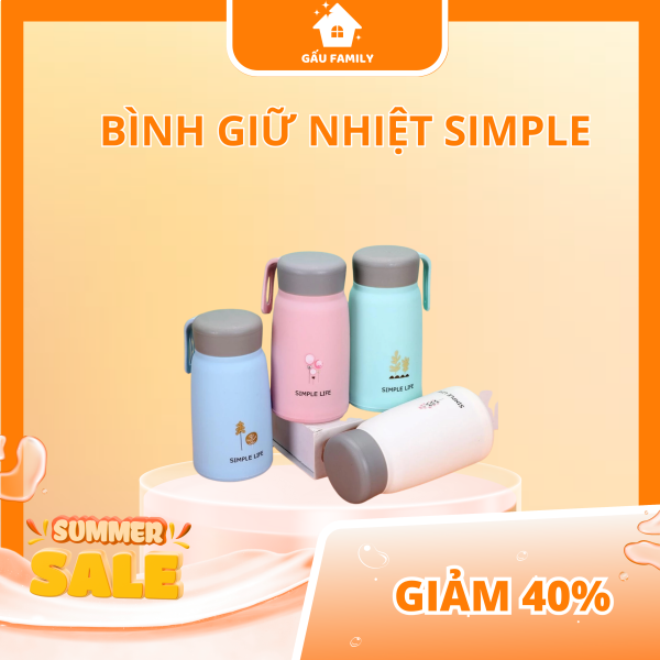 Bình giữ nhiệt 350ml SIMPLE lõi thủy tinh bọc nhựa lúa mạch cách nhiệt B26
