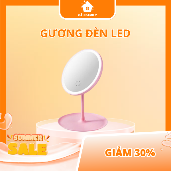 Gương trang điểm có đèn LED cao cấp Pkbeoshop bằng nhựa hình tròn pin bền sạc nhanh G49 - Hình ảnh 2