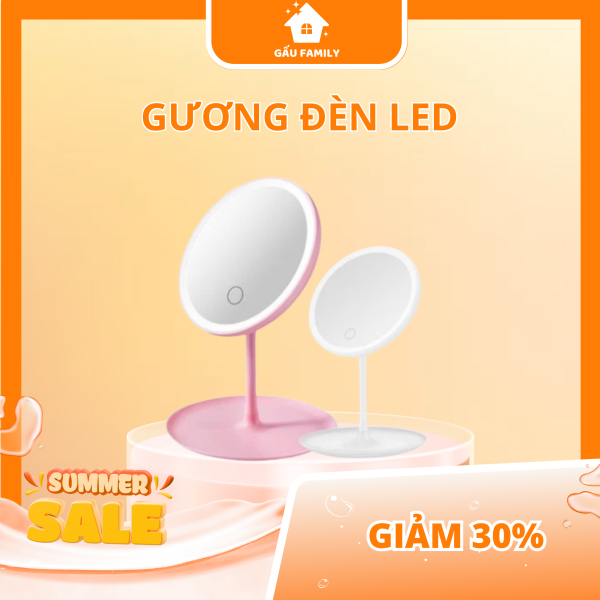 Gương trang điểm có đèn LED cao cấp Pkbeoshop bằng nhựa hình tròn pin bền sạc nhanh G49