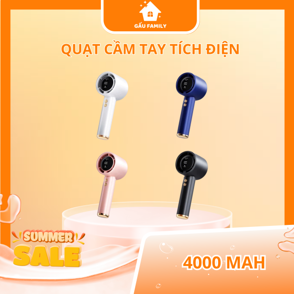 Quạt Cầm Tay Mini N68 Pin 5000mAh, Quạt Mini Cầm Tay Phản Lực 100 Tốc Độ Màn Hình Led Q47