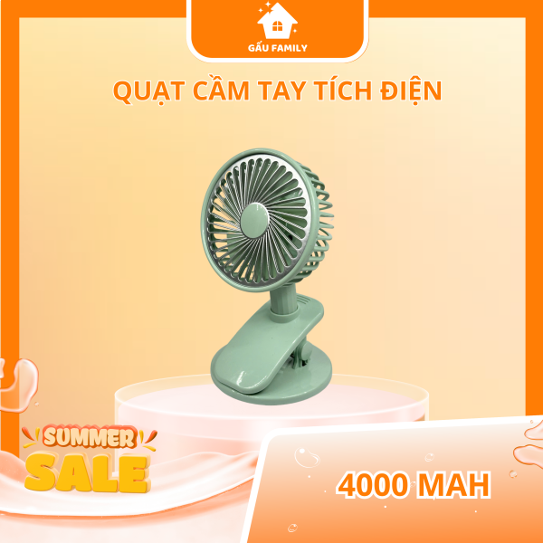 Quạt tích điện để bàn - Quạt kẹp xoay 720 ( kèm pin tích điện và dây sạc ) Q66